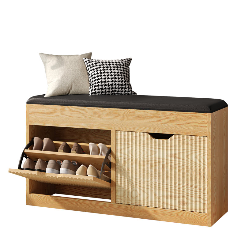 39" Modern 12 Pair Shoe Storage Bench with 2-Tier Flip Drawers and Top Hidden Storage for Entryway,Hallway, Light Brown