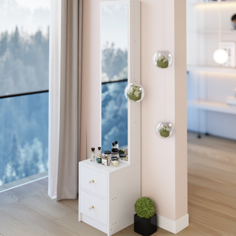 Armoire-miroir 11,8 po x 15,7 po x 63 po pour le corps entier, grande capacité multicouche, design minimaliste unique, style américain, très grande organisation blanche, look élégant,