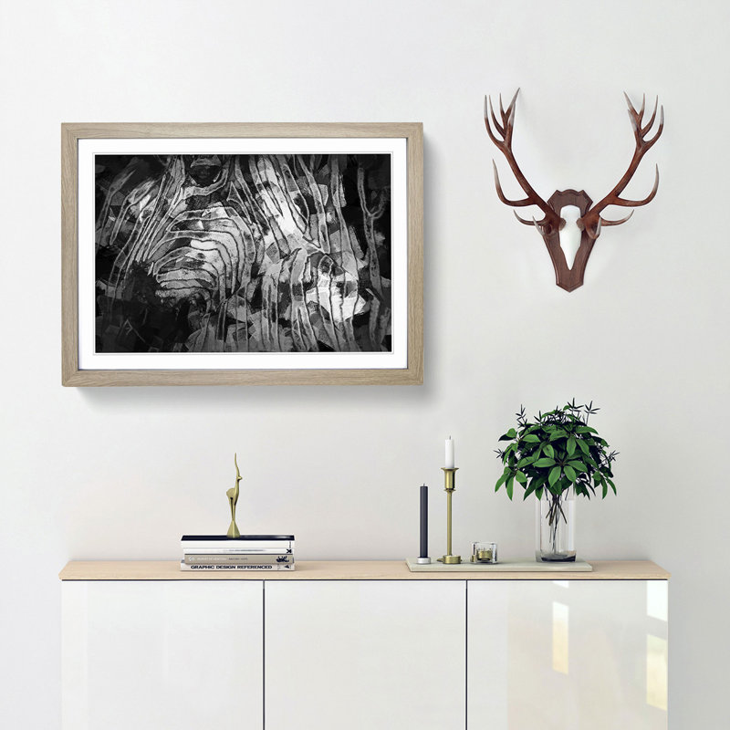 Stripes of the Zebras in Abstract - Picture Frame Graphic Art Print, 27cm H x 36cm W x 2cm D, Oak Framed
