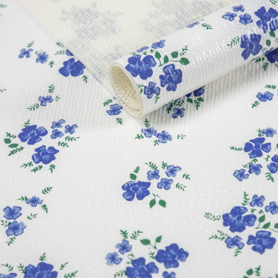 Shelf Liner,Non-Adhesive Non-Slip Cabinet Liners,Drawers Liners,Blue Floral,18"W x 96"L 