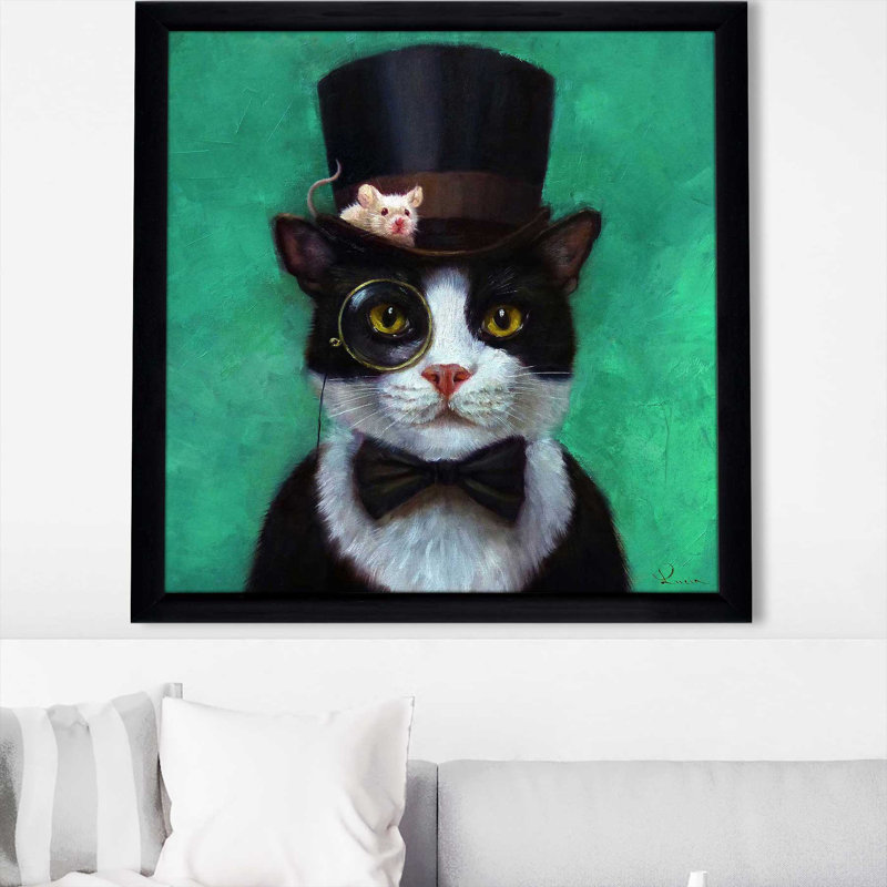 «Tuxedo Cat» par Lucia Heffernan - peinture, Cadre noir, H 25,5 po x l 25,5 po x P 1 po
