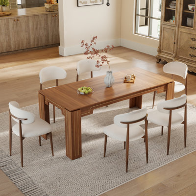 Ensemble de table de salle à manger rectangulaire en bois pour 6 à 8 personnes, table de cuisine rustique et chaises avec chaise rembourrée en lin pour la salle à manger