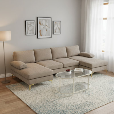 110'' U-Shaped Geen Chenille Sectional Sofa And 37.8'' Coffee Table