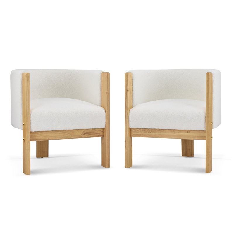 Ensemble de 2 chaises de salle à manger rembourrées, structure en bois d'hévéa naturel et tissu Boucle, fauteuils modernes pour la salle à manger et le salon, capacité de 225 lb