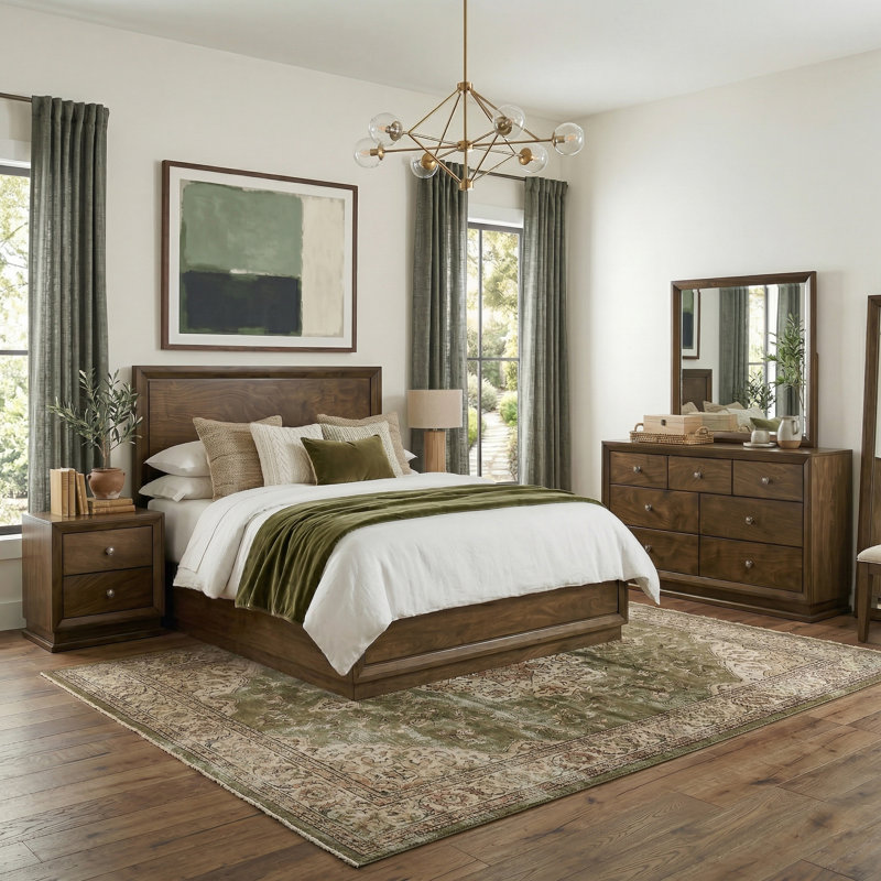 Hardeman 5-Piece Panel Bedroom Set, King, 5 Pcs: Bed, 2 Nightstand, Dresser, Mirror