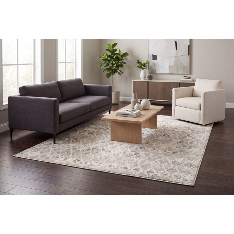 Tapis ivoire / argenté Alverez, Rectangle 9 pi 2 po x 12 pi 10 po