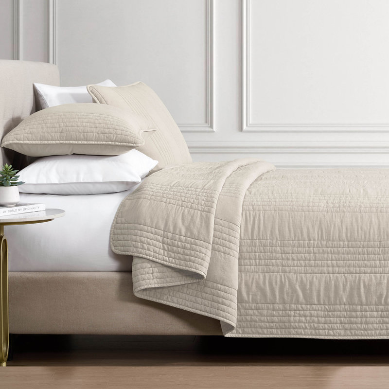 Ensemble de couvre-lit 3 pièces Sharon, Couvre-lit grand et 2 taies standard, Beige