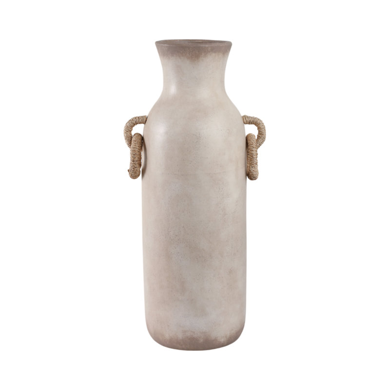 Handmade Pottery/Woven/Clay/Jute Floor Vase, Solid Color, White, 24"