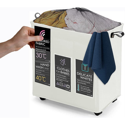 Fabric Rolling Laundry Basket with Handles