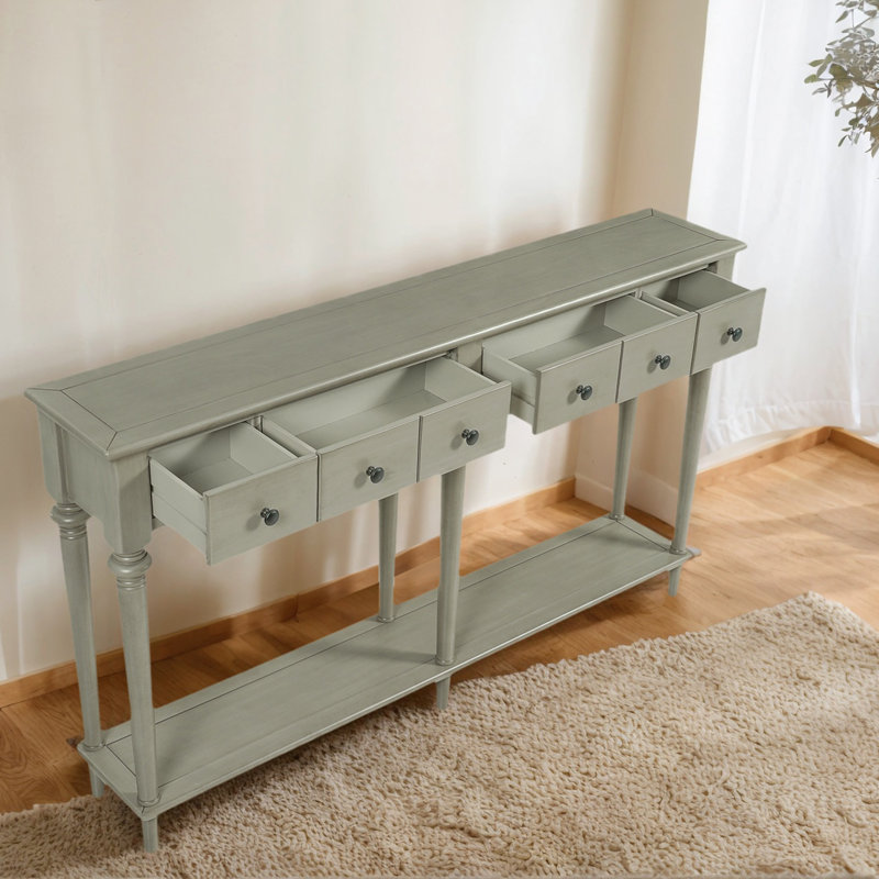 TREXM Entryway Table With 4 Drawers, Retro Console Table With Open Shelf For Entryways, Living Rooms, And Hallways, Gray Wash
