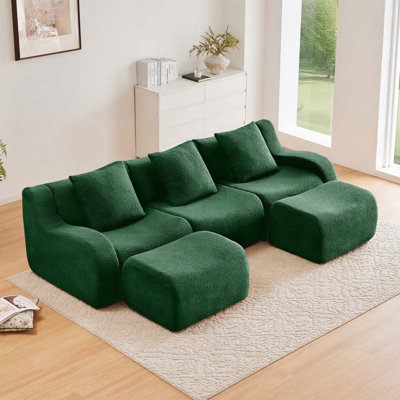 Canapé modulaire en tissu avec 2 repose-pieds Teddy, sans assemblage