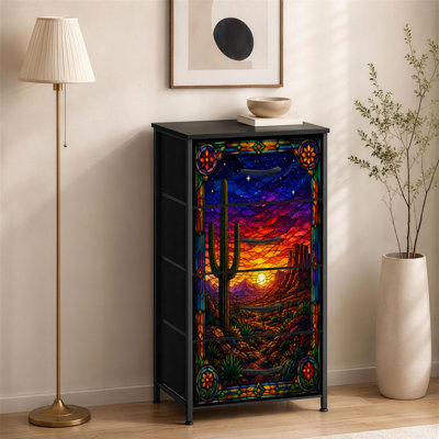 Commode à 4 tiroirs pour chambre à coucher Cactus en verre teinté du désert Western Sunset Night Star Serene Saguaro