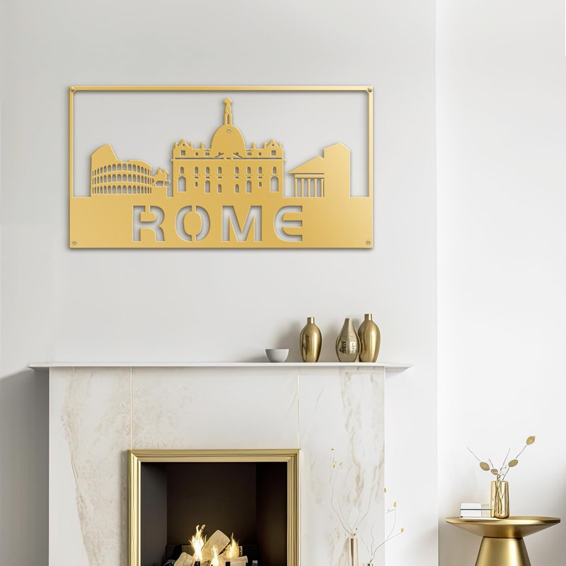 Roman Roman and Colosseum Modern Abstract Wall Accent Sculpture, H 12,72 po x l 24 po x P 0,05 po, Doré