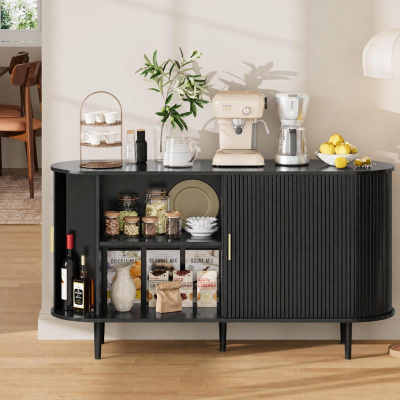Armoire de rangement 55 po avec portes coulissantes et tablettes réglables, 15.75"D x 55.09"W x 29.53"H, Black