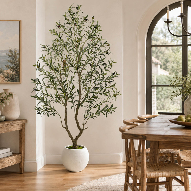 6 Ft Artificial Olive Tree with Realistic Leaves and Planter