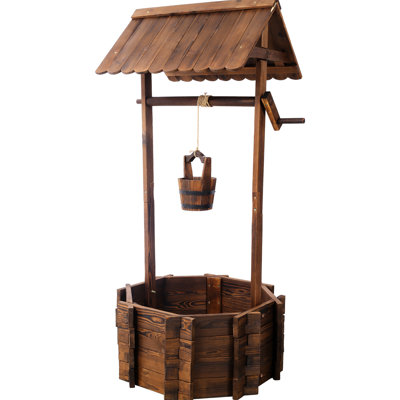 Pot à fleurs rustique d'extérieur en bois avec seau suspendu et abat-jour Endurance, brun 25 x 25 x 53, pour jardin