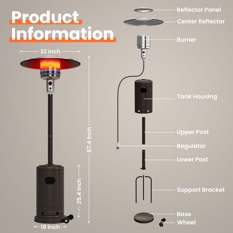 48000 BTU Propane Standing Patio Heater, Bronze