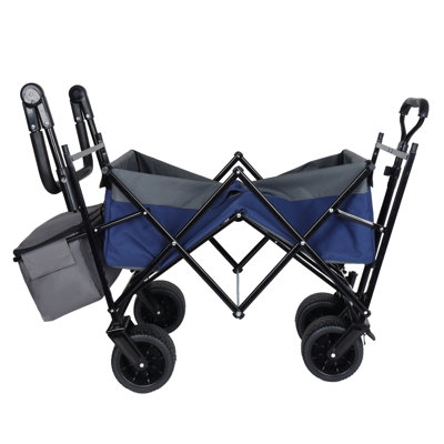 Chariot de jardin pliable robuste avec auvent 480Lbs avec auvent et roues bleues foncées 7 po