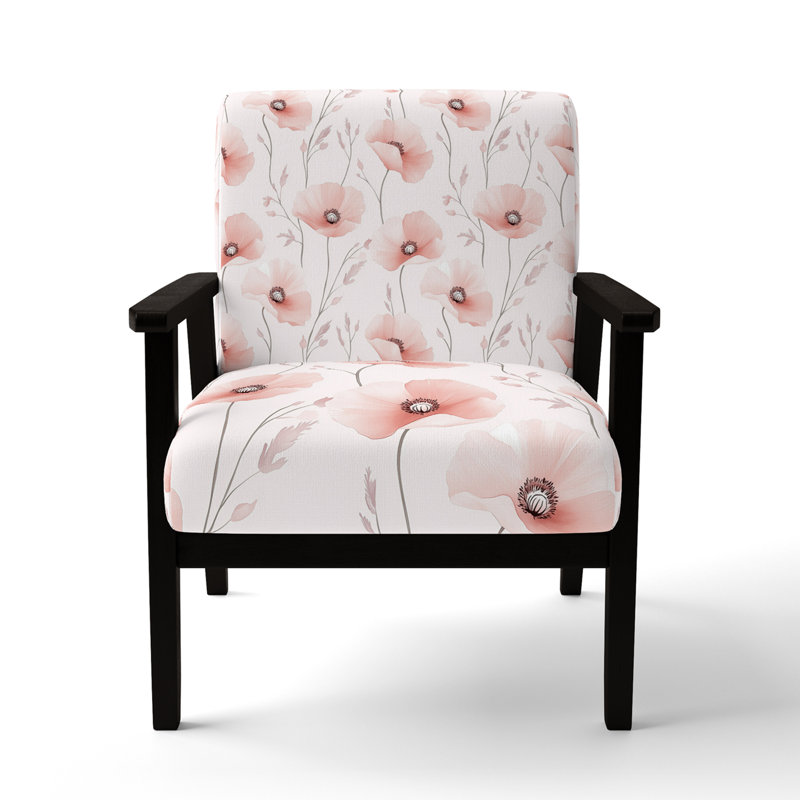 Chaise rembourrée French Country - fauteuil rose Blush Poppies, Accoudoirs carrés noirs