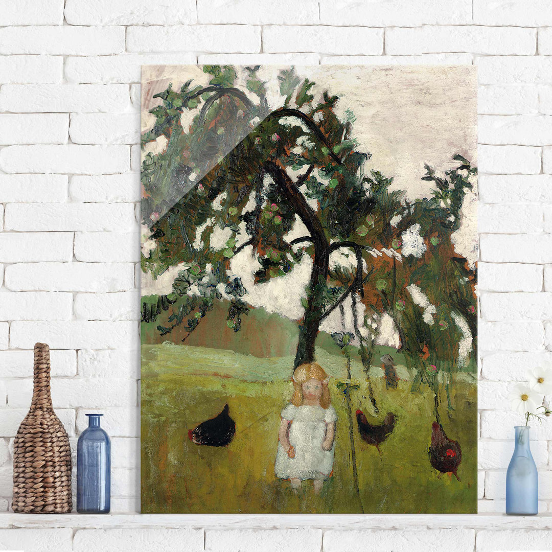 Glasbild Elsbeth with Chickens Under an Apple Tree von Paula Modersohn-Becker