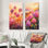 Champ d'hortensias au coucher du soleil I - ensemble de 2 impressions murales florales en métal rose