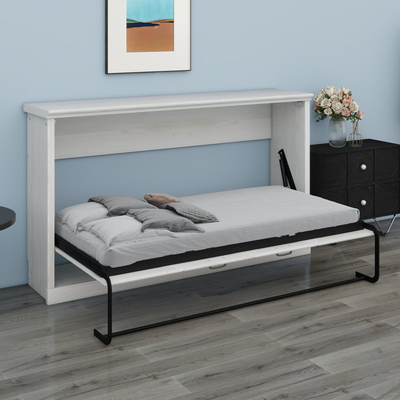 Lit escamotable horizontal horizontal avec armoire pliante, meuble peu encombrant pour chambre d'amis et bureau personnel