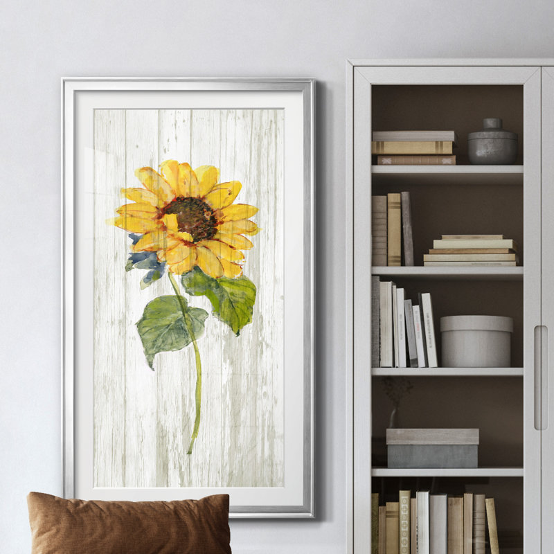 Tournesol en automne I - peinture encadrée, Argent, H 10,5 po x l 18,5 po x P 1,5 po