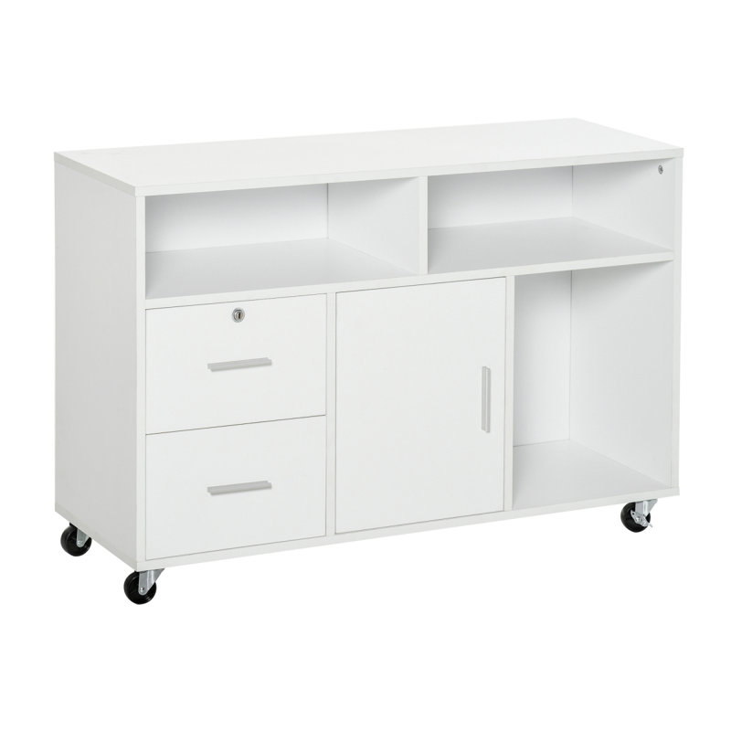 Printer Stand Home Office Mobile Cabinet Organizer Desktop With Caster Wheels,  Locking Breaks And Drawer,