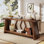 Console de style campagnard extra long de 70,9 po, canapé d'entrée étroit à 2 niveaux avec tablettes de rangement, table d'appoint rustique industrielle pour le salon, le couloir, le vestibule, le canapé derrière - finition brune