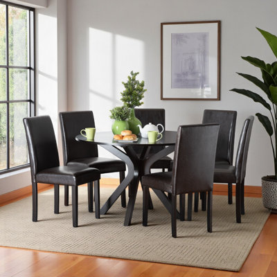 Korlin 7-Piece Espresso Brown Faux Leather and Wood Dining Set