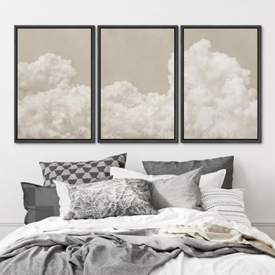 «Mute Serene Sky Rempli de nuages moelleux, illustrations, décor neutre, salon chic», 3 pièces