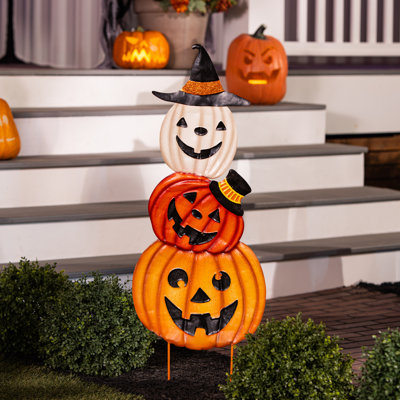 Halloween Metal Pumpkin Trio Garden Stake