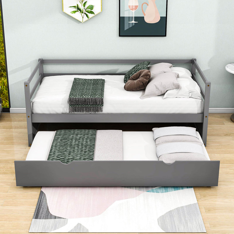 Ekaoluchuku Twin Size Wood Daybed with Trundle, Gray