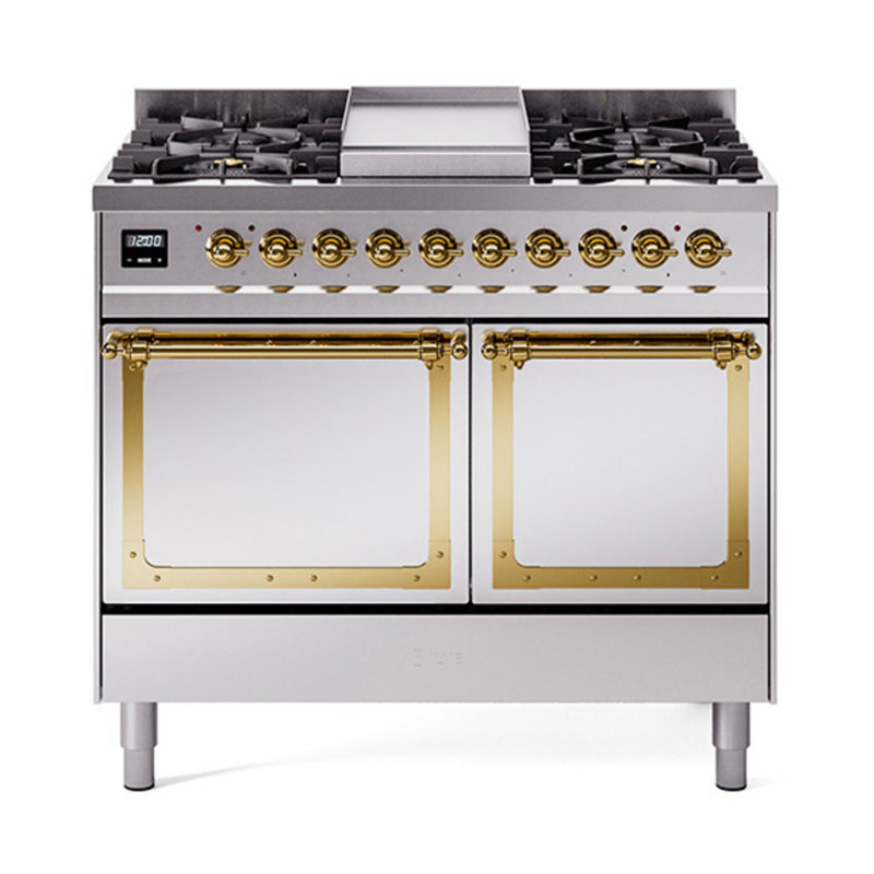 ILVE Nostalgie II Noblesse 40 in Dual Fuel Range, Stainless Steel/Brass, Natural Gas