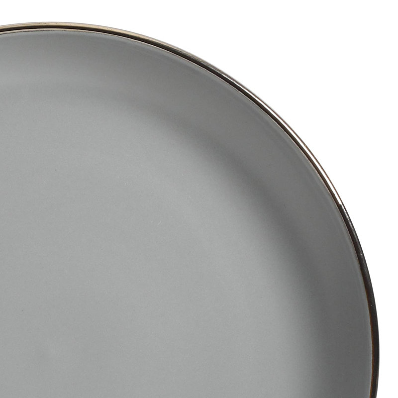 Gray and Gold Rim Ceramic Dinnerware Set, Service for 4