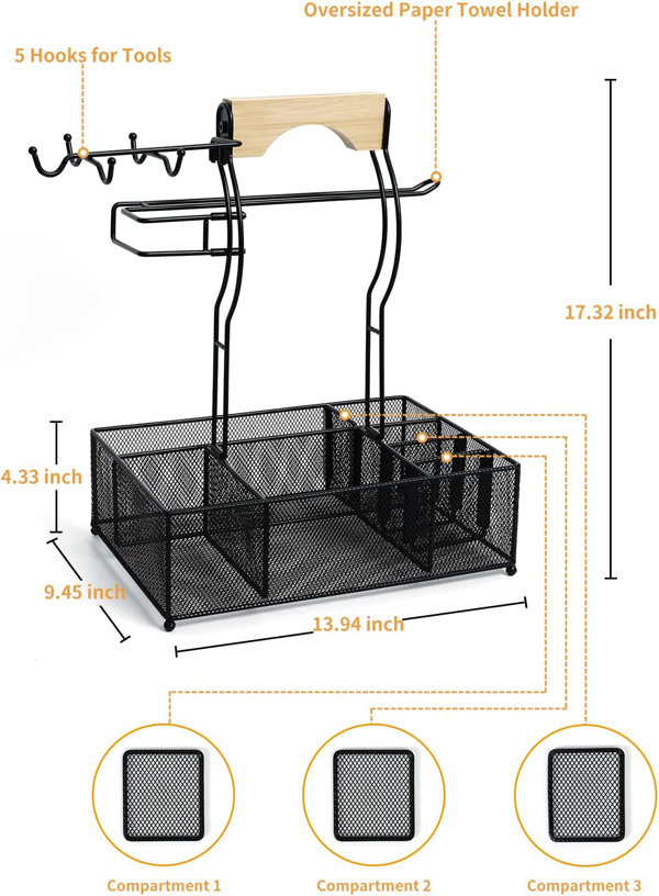 Grill Caddy, Picnic BBQ Organizer for Camping Outdoor Mesh Basket with 3  Hanging Hooks and Paper Towel Holder, Ideal Table Storage Tools for RV  Camper/Tailgating/Flatware