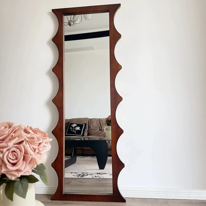 Medieval-Style Wooden Carving Board Frame Irregularly Shaped Full-Length Mirror, 62.99” x 23.62”