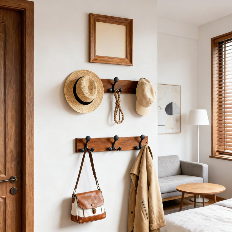 Portemanteau mural en bois avec 3 crochets triples, organisateur d'entrée en bois massif de 17 pouces pour manteaux, sacs et fournitures pour animaux