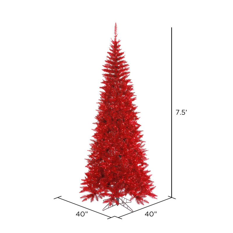 Red Tinsel Artificial Christmas Tree with LED Lights, 7.5' H, Not Pre-Lit
