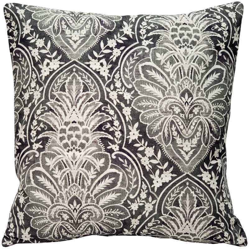 Leone Damask Dark Grey Throw Pillow 21X21, Black