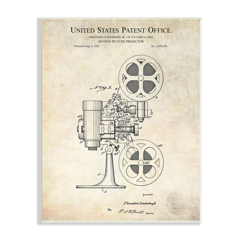 Vintage Motion Picture Projector Patent Wood Wall Art, 10 x 15