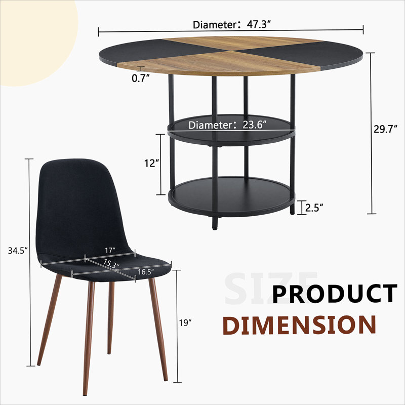 Ensemble de table et de chaises.Une table de salle à manger circulaire de couleur moderne épissée de 47,3 pouces de diamètre - rangement double couche.