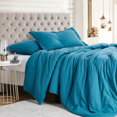 Prewashed Vintage Linen Style Crinkle Duvet Set - Extra Soft, Lightweight, Protective Bed Duvet Cover and Shams