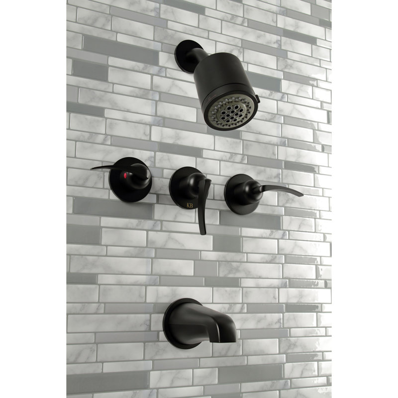 Kingston Brass Centurion Triple-Handle Tub and Shower Faucet, Matte Black