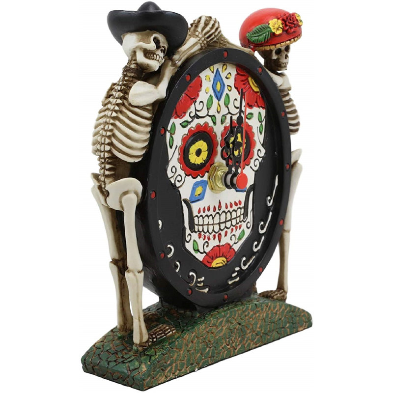 Horloge de figurine de bureau en squelette de glycémie Day of the Dead