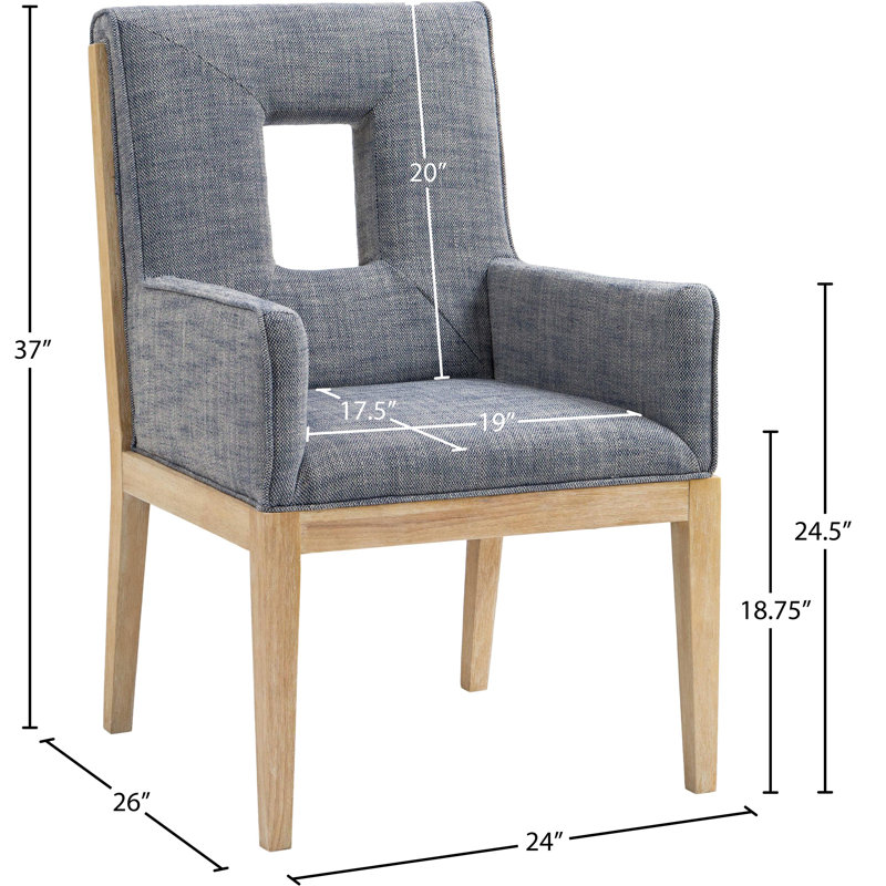 Fauteuil de salle à manger Flore, Tissu texturé en lin bleu marine, Naturel