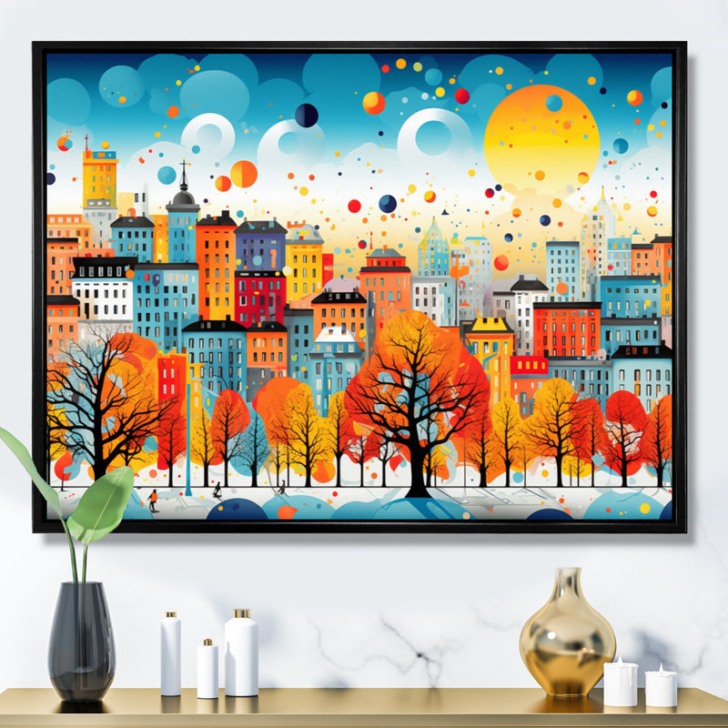 Abstarct City Vienna Popart, reproduction d'art sur toile, 34" H x 44" W, Cadre flottant noir