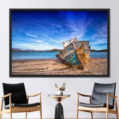 Old Boat On The Beach Wall Art, Seacape Art Canvas, Landscape Canvas, View Art Canvas, Beach Landscape Artwork, Boat Wall Art,