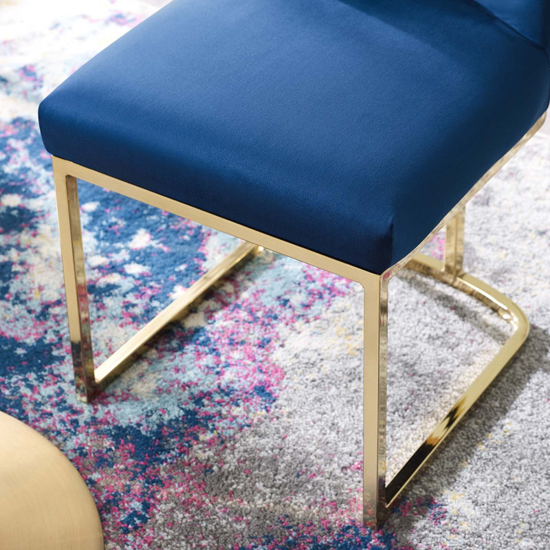 Chaise d'appoint de salle à manger en velours Amplifier Base Performance, Velours bleu marine, Or