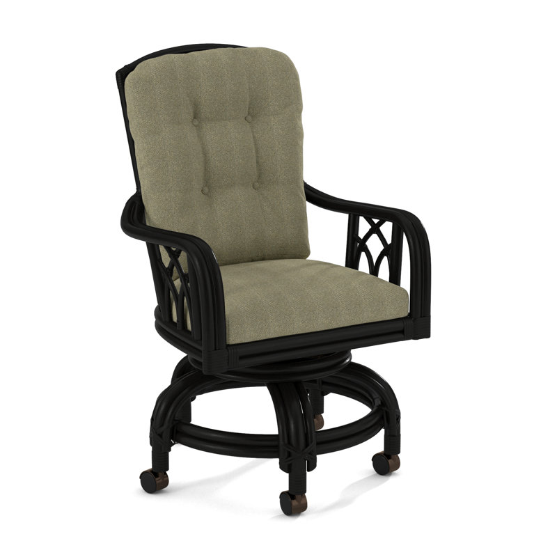 Edgewater Castered Arm Chair, Black, Light Blue Performance Fabric; 0851-55
